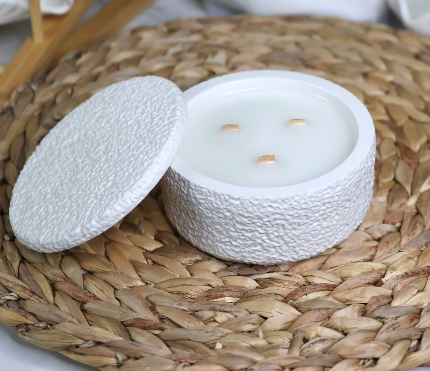 Textured Stone Candle | Wooden Wicks